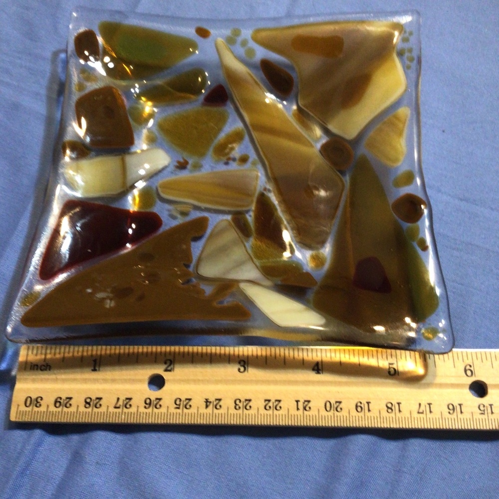 Fused Glass Trinket Dish Browns, Carmel colors. Very Pretty No Chips